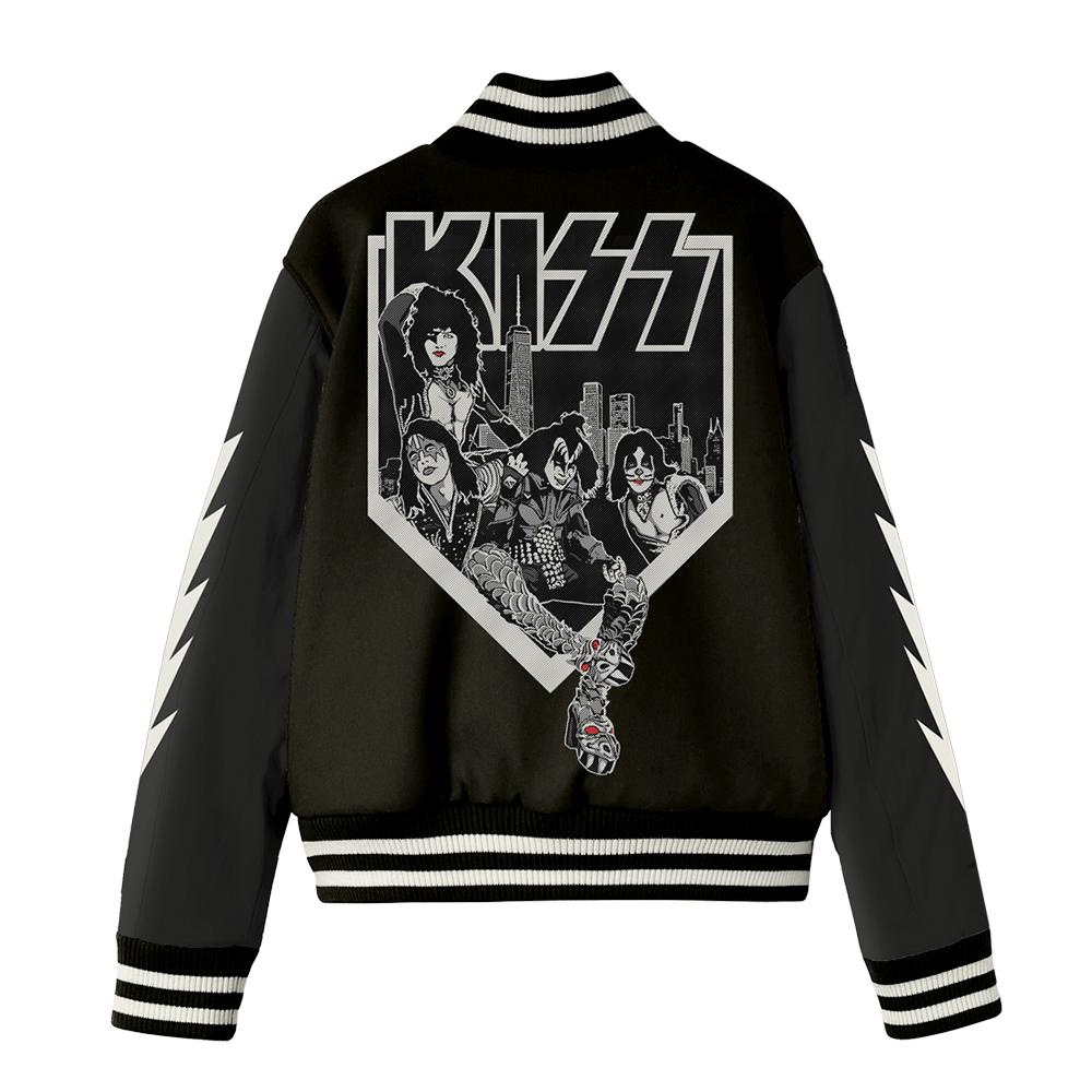KISS NYC Pop Up Leather Varsity Jacket -back
