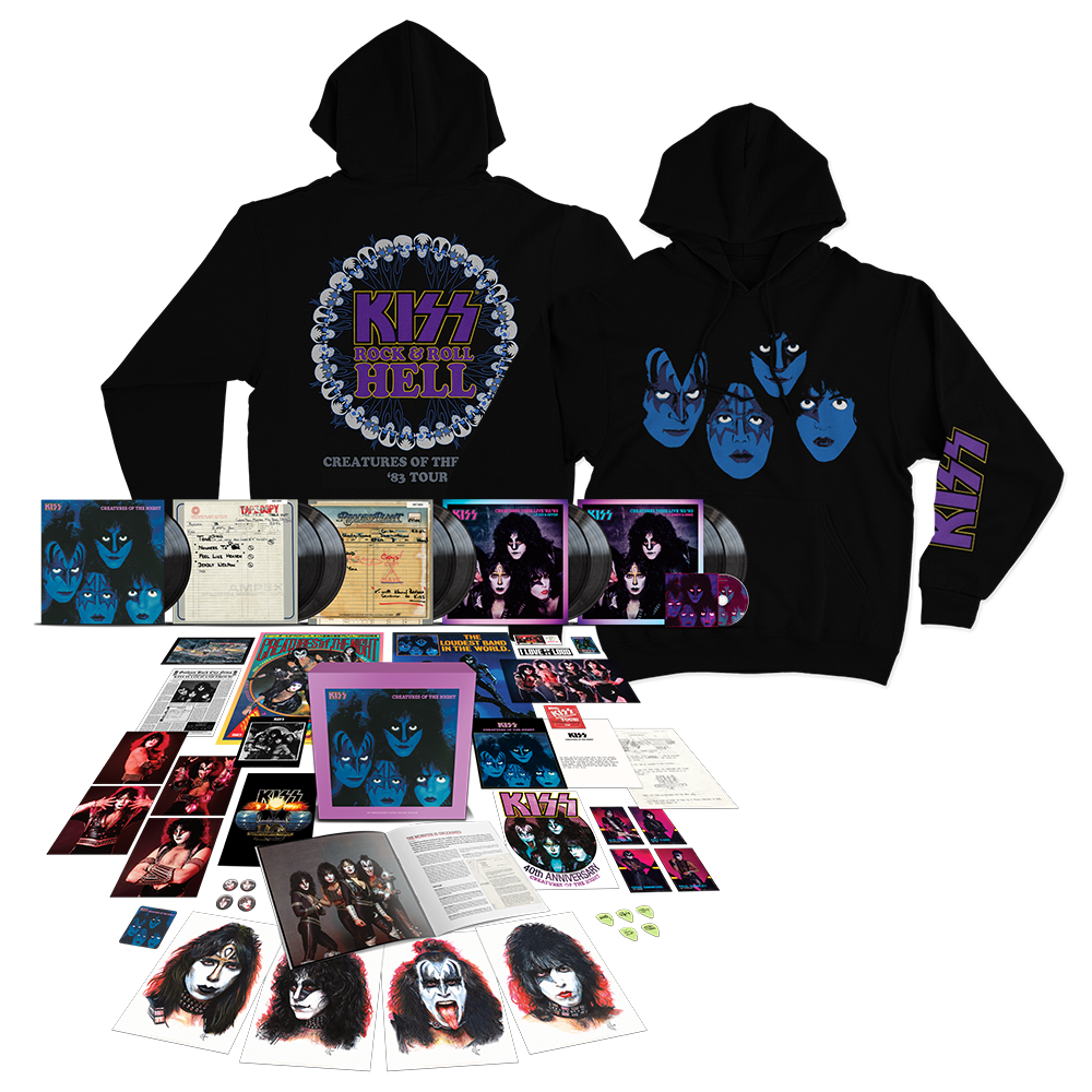 Rock and Roll Hell Black Hoodie + Creatures Of The Night 40th Anniversary 9LP Super Deluxe (Limited Edition 180g Black Vinyl) Bundle
