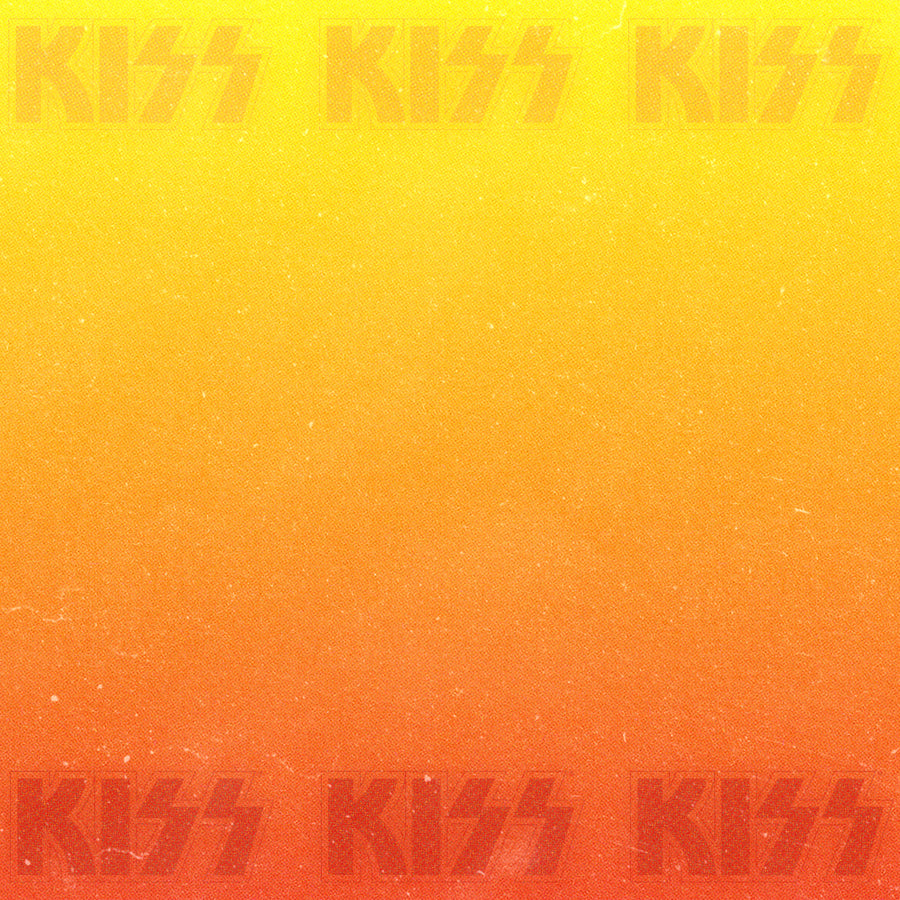 Text 'KISS' repeated on a gradient background from orange to yellow.