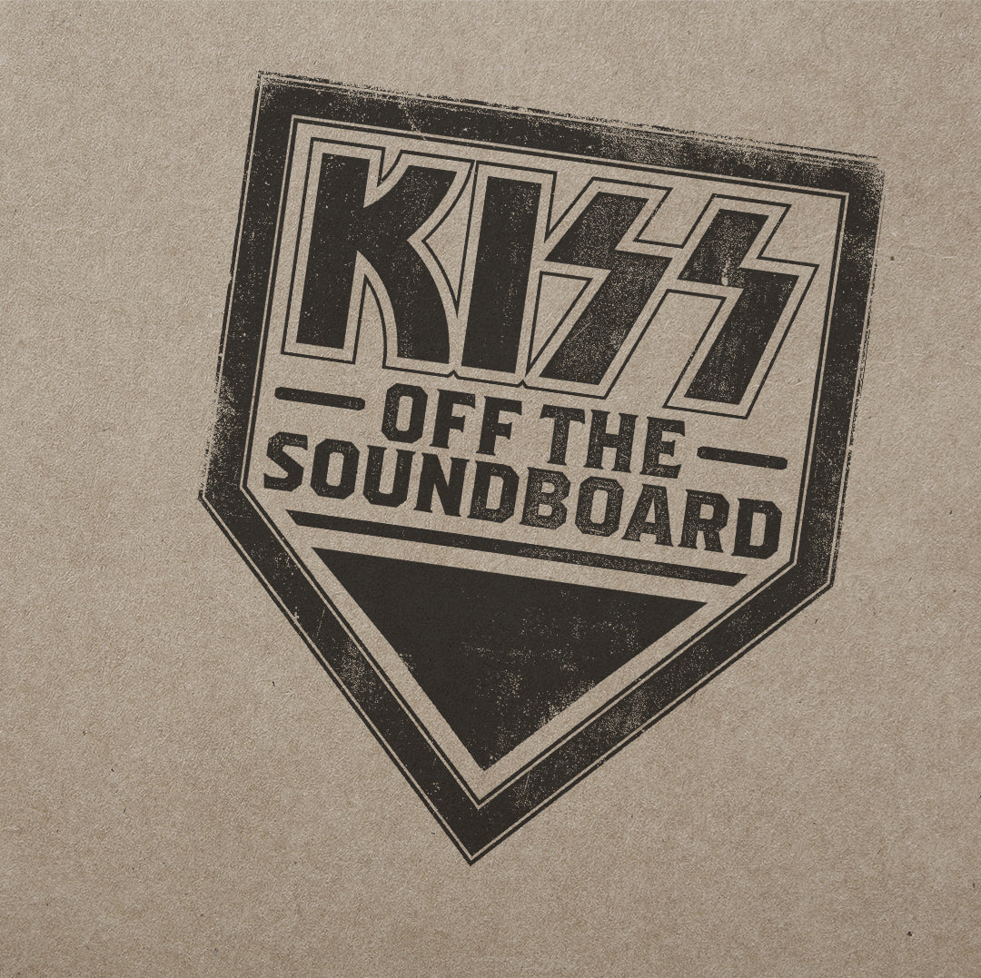 Black KISS 'Off The Soundboard' grungy stamp on cardboard